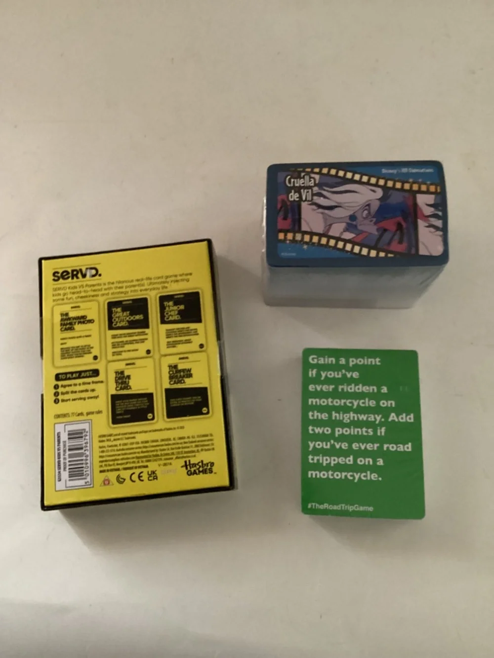 Set of 3 card games for family. Servd, Disney Charades and The Road Trip Game.